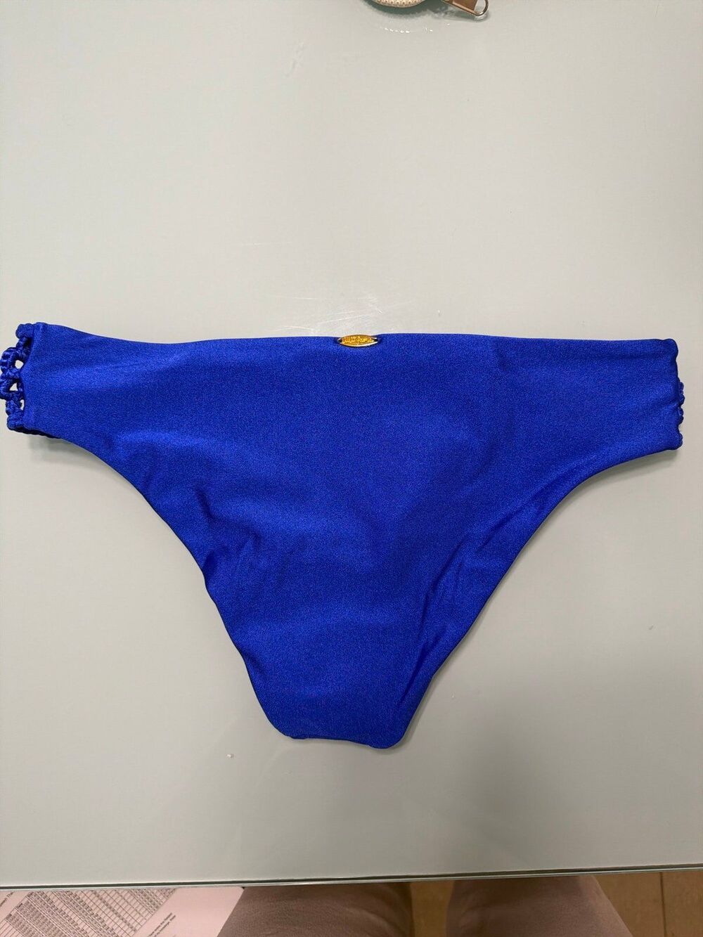 NEW LULI FAMA FLOWER CROCHET BIKINI SWIM BOTTOMS ELECTRIC BLUE - Picture 4 of 4